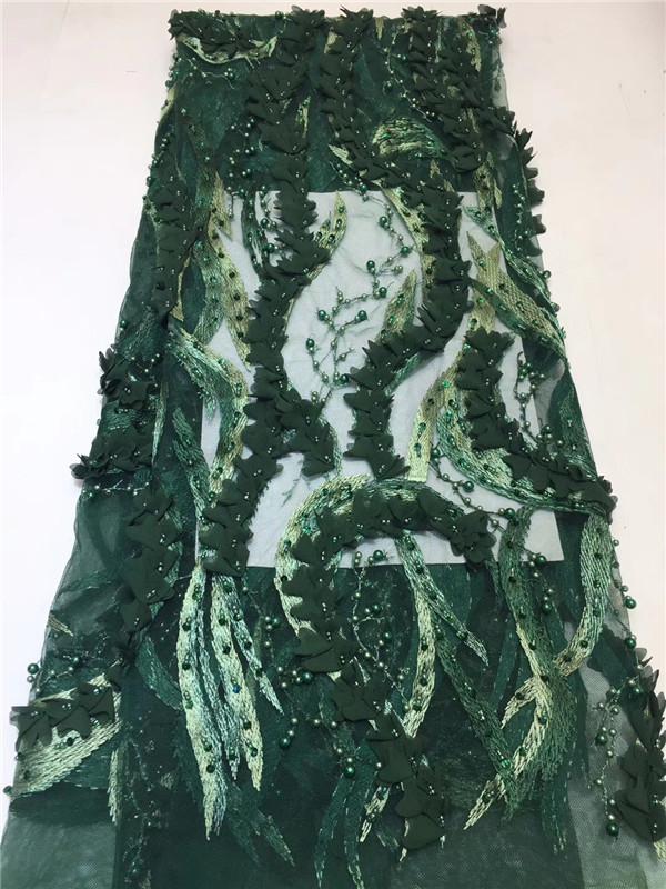 

Ribbon Evening Sexy Dresses Lace 3D Flower Mesh Net Fabric Green Beads Embroidered African Swiss Voile Tulle Laces Guipure