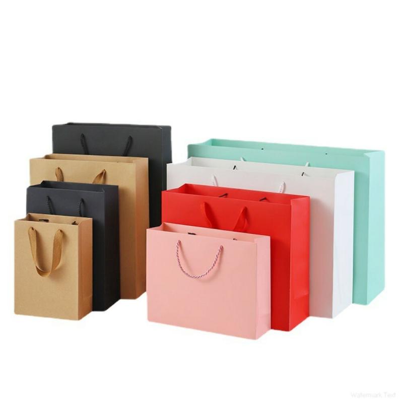 

Gift Wrap 3pcs DIY Kraft Paper Solid Color Bag With Handle Holiday Wedding Clothing Shopping Packaging Kit