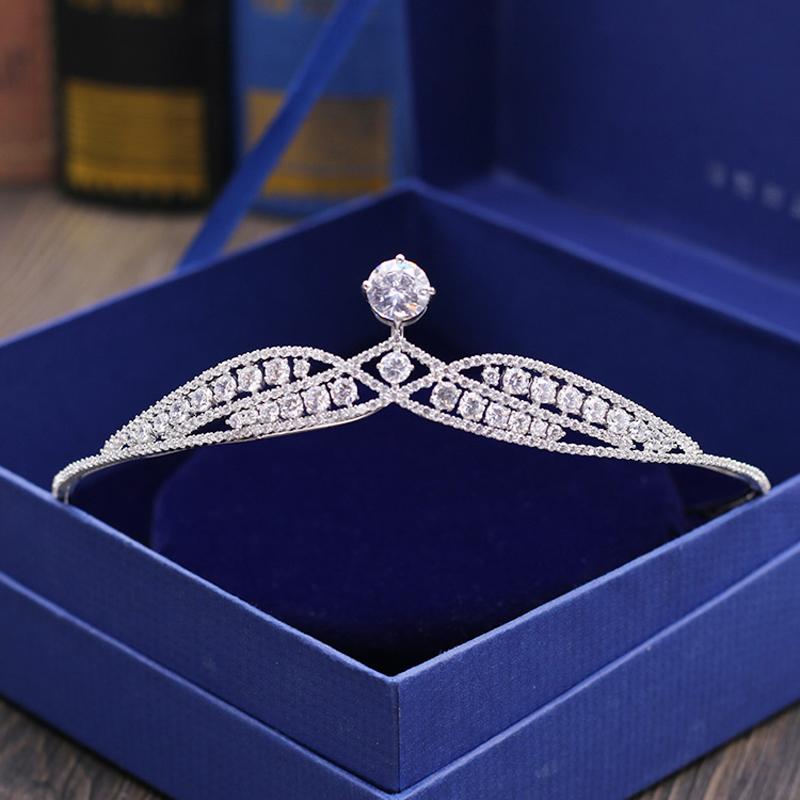 

Hair Clips & Barrettes Trendy Women's Jewelry Head Made Cubic Zircon Pin For Women Pageant Prom Acessorios Para Cabelo Beauty Crown H-007, Golden;silver