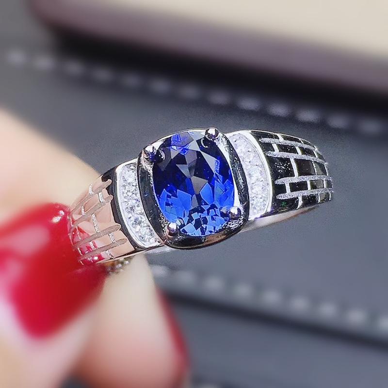 

Cluster Rings Men Ring Natural Real Blue Topaz Per Jewelry 6*8mm 1.6ct Gemstone 925 Sterling Silver Fine J2110310, Golden;silver