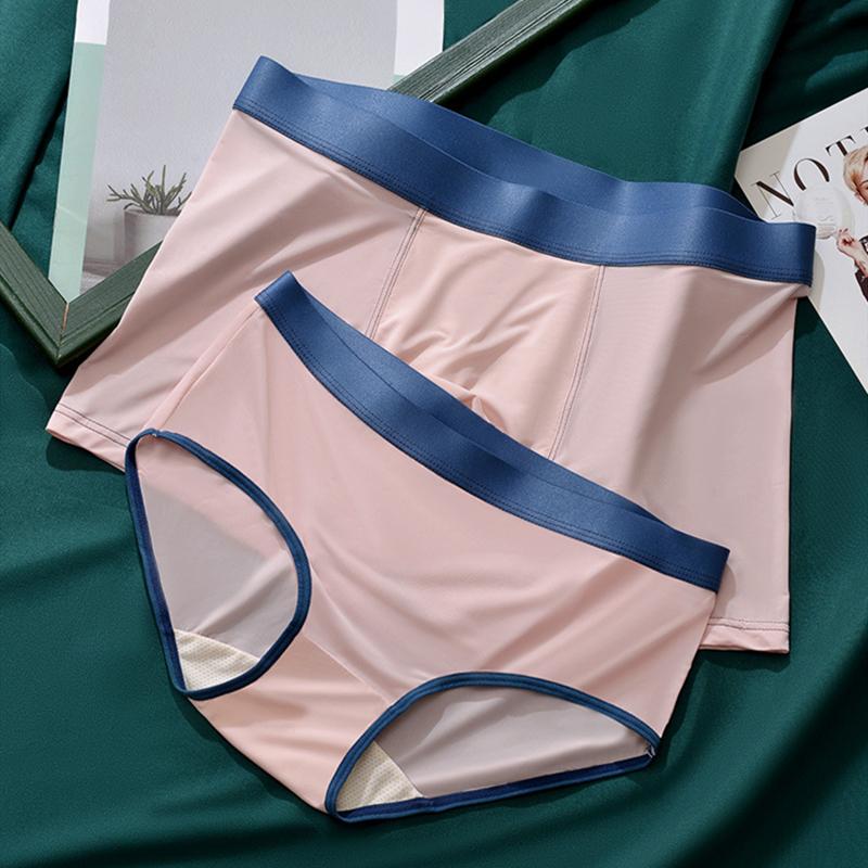 

Underpants Ice Silk Couples Panties Men Underwears Women Sexy Lovers Panty Middle Waist Soft Boxers Antibacterial Crotch Briefs, Womens light gray