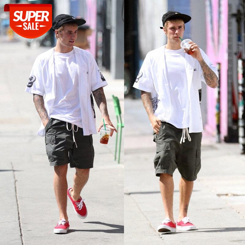 

JustinBieber with men's FOG style overalls multi-pocket casual shorts #ys9u, Black