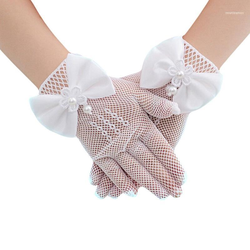 

Gloves Girls Lovely Mesh Princess Lace Short Dress Bow-knot Etiquette Wrist Length White, 1 Pair1