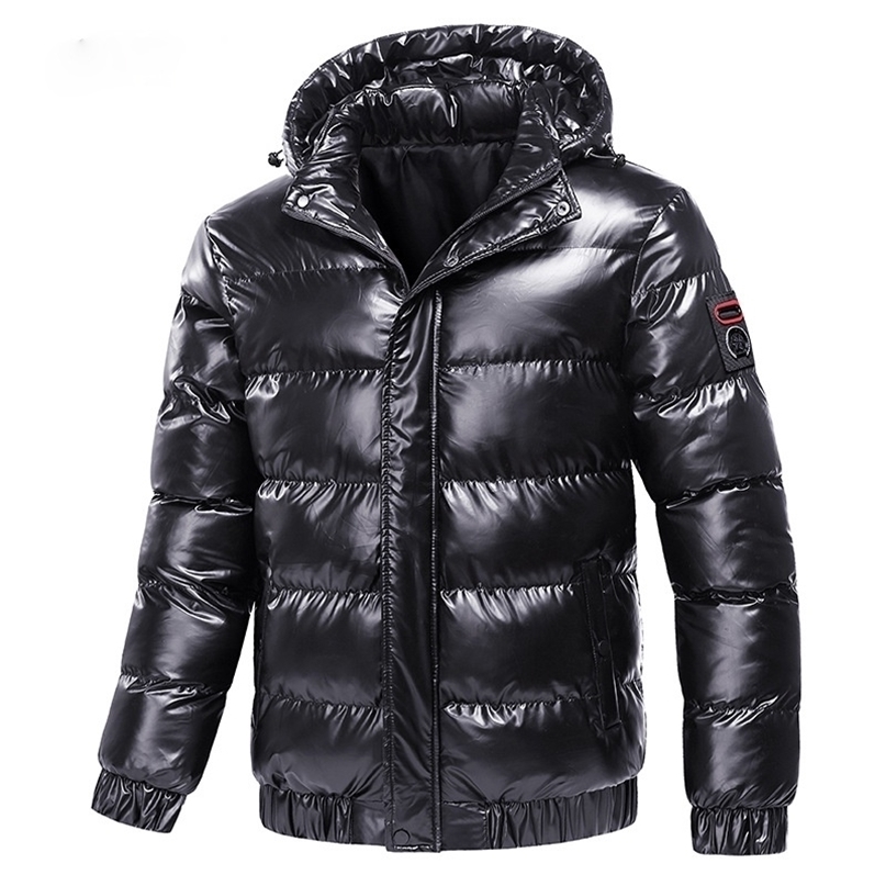 

Autumn Men's Coat Windbreaker Fashion Male Cotton Warm Parka Shiny Down Hood Casual Outerwear Thermal Black Bomber Jackets Men 211204, Red