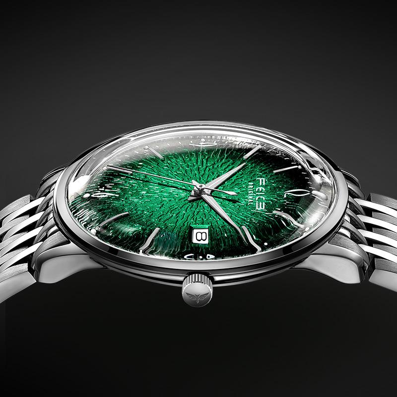 

Wristwatches FEICE Stainless Steel Analog Display Date Waterproof Men's Automatic Mechanical Watch Business Male, Green