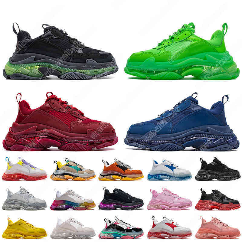 

Breatheable Top Quality Triple s Sneakers Women Mens Luxurys Designers Run Shoes Crystal Bottoms Pairs 17FW Clear Sole Vintage White Black Volt Red, A35 36-40