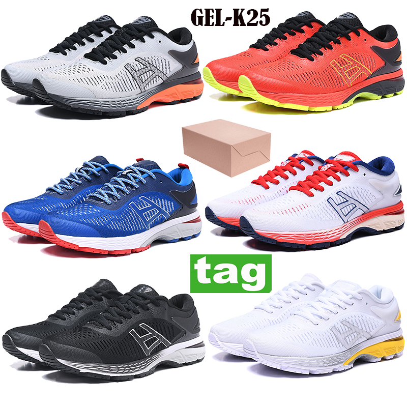

High quality black silver orange GEL-K25 silicone cushioning bottom breathable mesh triple black mens women quantum sports running shoes