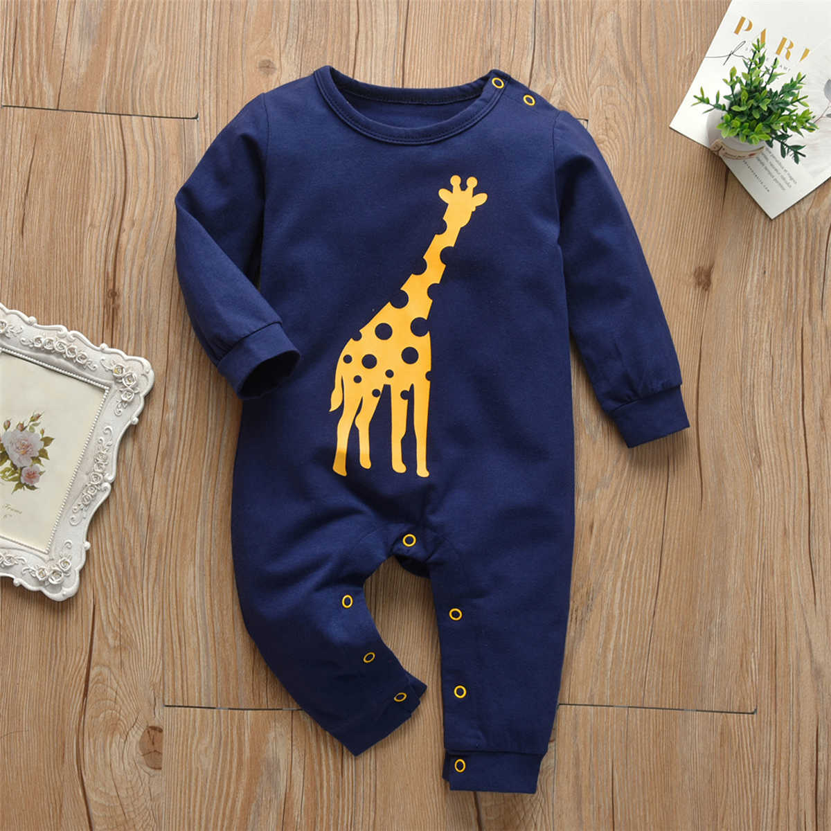 

born Baby Boys Girls Romper Pajamas Cotton Long Sleeve Giraffe Print Jumpsuit Infant Clothing Autumn Toddler Clothes Outfits 210722