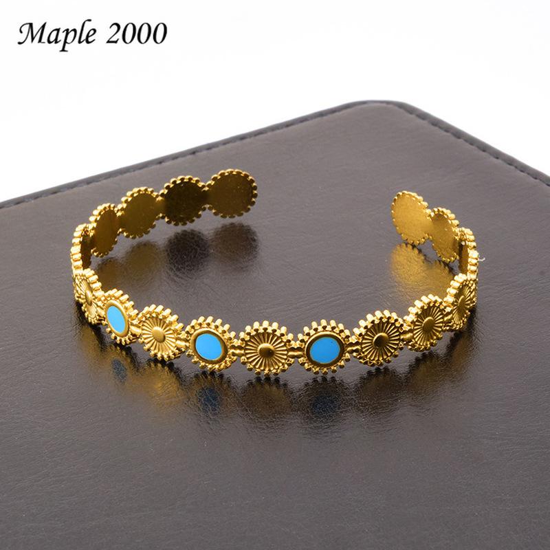 

Bangle Personality Sun Flower Blue Epoxy Titanium Steel Bracelet Open Adjustable Size Metal For Women Fashion Jewerly, Black