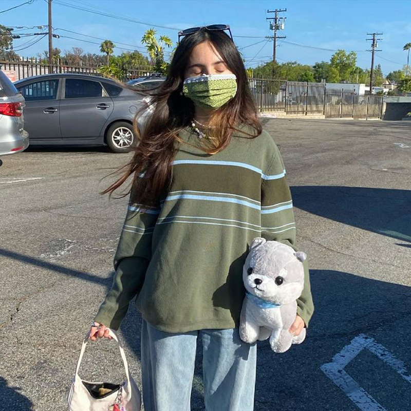 

Fall/Winter Women' Warm Sweatshirts Long Sleeve Round Neck Loose Army Green Pullover Knitwear Home Shirt Casual Wear