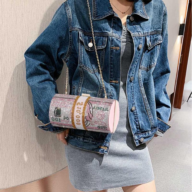 

Money Clutch Purses Crystal Diamond Evening Bags Stack of Cash Dollars Wedding Dinner Bag Women Luxury Party Shoulder Handbags, Blue