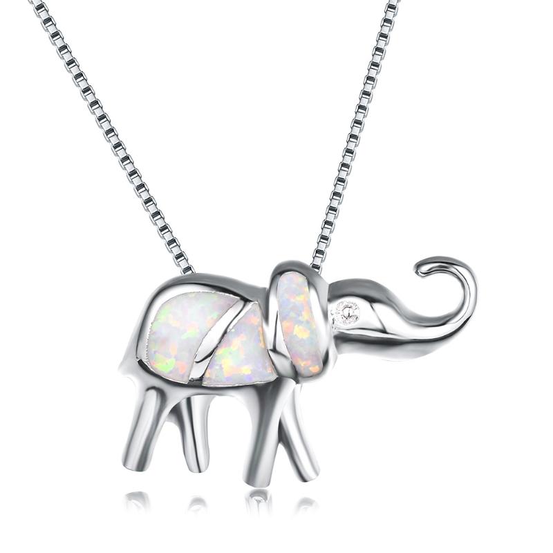 

Pendant Necklaces UFOORO Necklace Blue Opal Sweet Elephant Couple Jewelry For Women Love Gift Christmas 2021