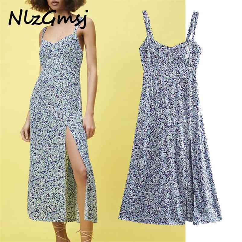 

Dres Print Strap Midi es Woman Summer Backless Party Vintage Elastic Waist Vestidos 04 210628, As picture