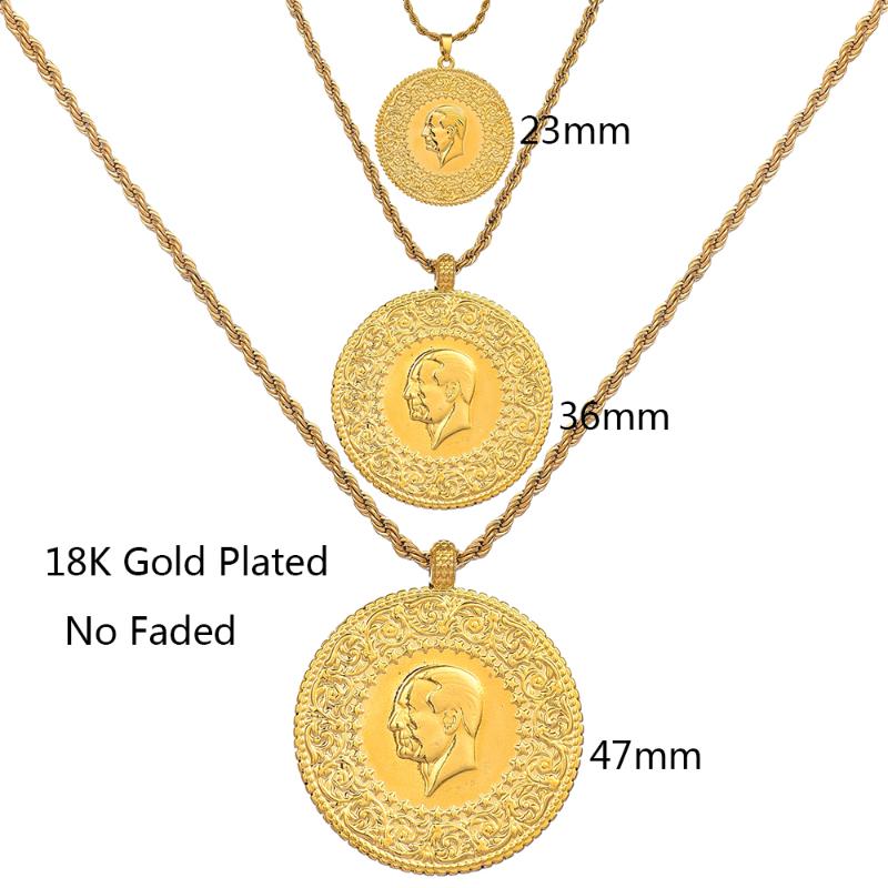 

Pendant Necklaces Three Size Muslim Islam Turkey Ataturk Arab For Women Gold Color Turkish Coins Jewelry Ethnic Gifts8766044