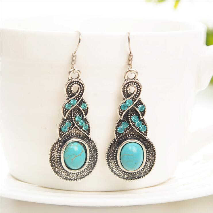 

women's Crystal gourd Tibetan silver turquoise Dangle Chandelier earrings GSTQE004 fashion gift folk-custom women DIY earring