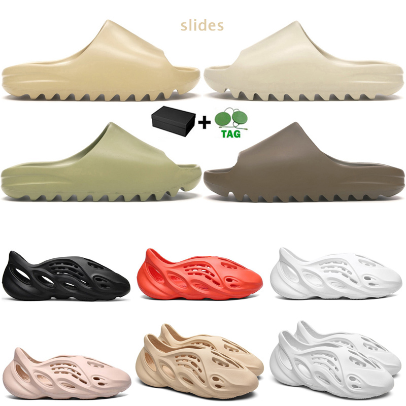 

fashion slides men women slippers Core Bone Earth Brown Pure Desert Sand Foam Runner triple white black outdoor sandals with box