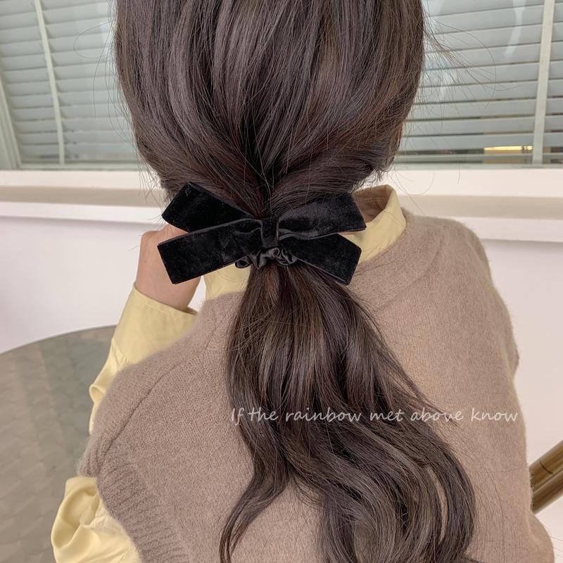 

Hair Clips & Barrettes Fashion Cute Plush Black Bowknot Velvet Ring Rope Woman's HairBand Elastic Band Korean Girl Headwear