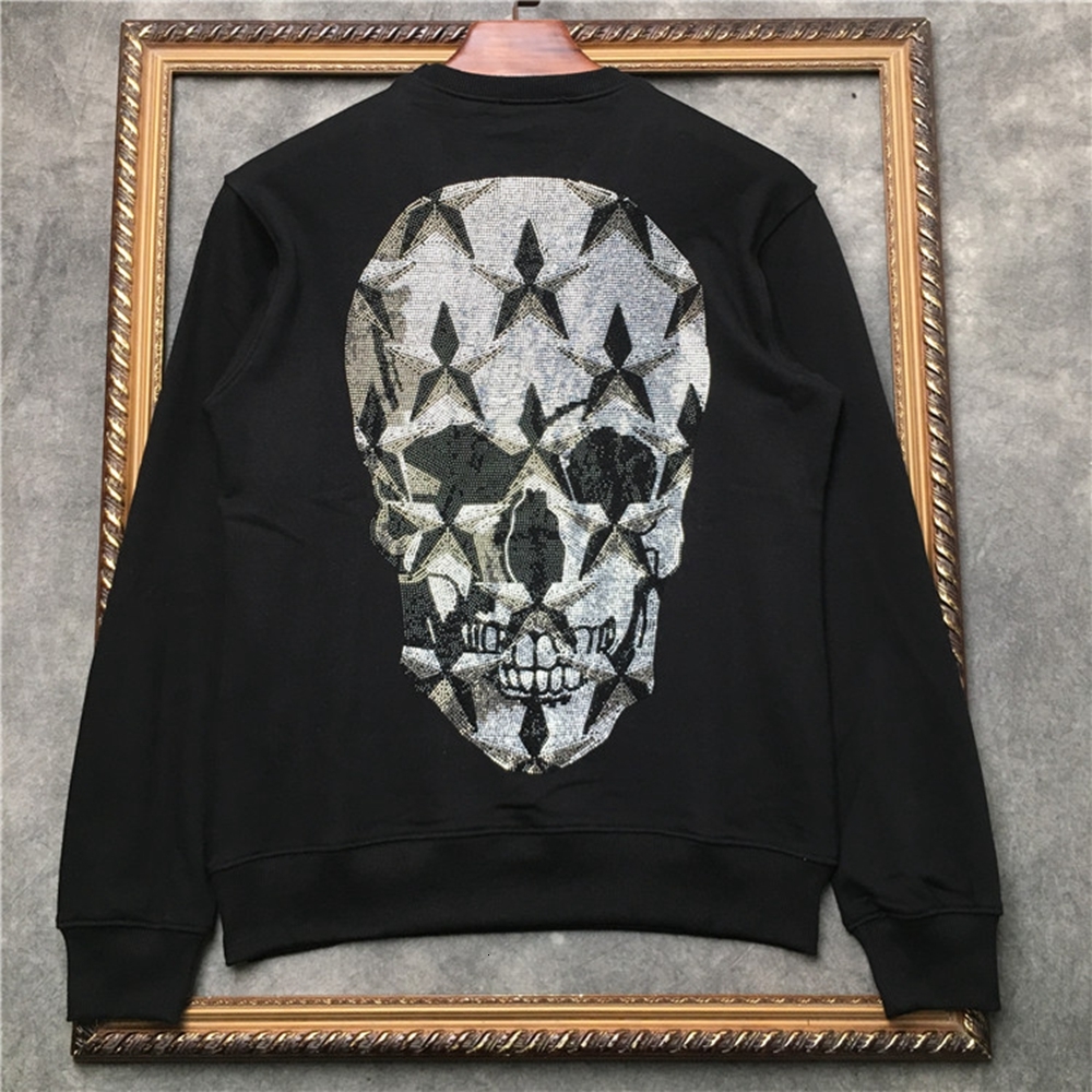 

2021 New 100% Algodo Redondo Ceck Pulver Com Strass Crnio e Estrela Na Parte Traseira Sweaterwear Masculino Dd | 41935d530 V23g, Black