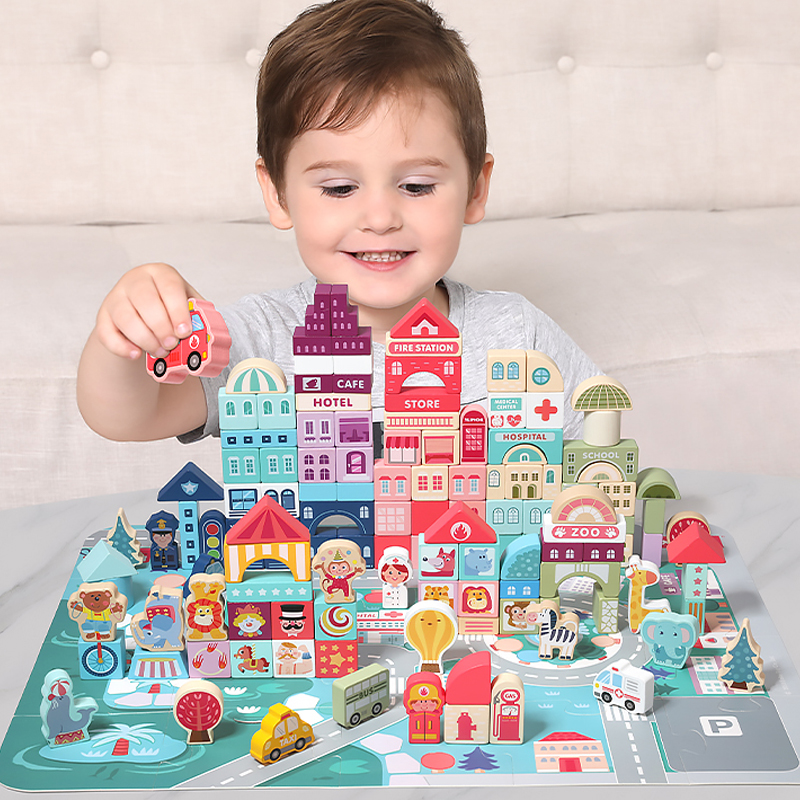 

Model Building Kits Colour Wooden Toys City Traffic Scenes Geometric Shape Assembled Building Blocks Early Educational For Kids