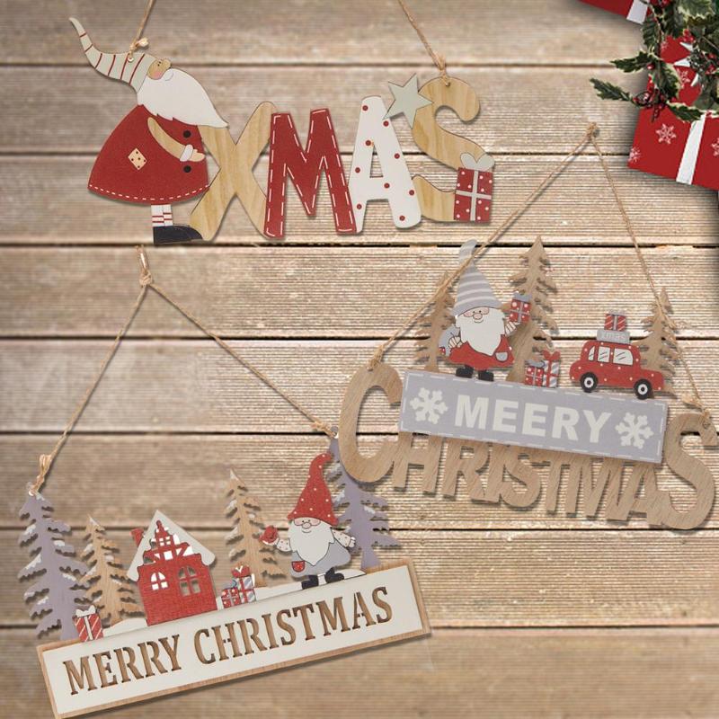 

Christmas Decorations Merry Wooden Door Sign Decoration Wall Hanging Pendant Santa Claus Elf Gnome Home Ornament Letter Signboard
