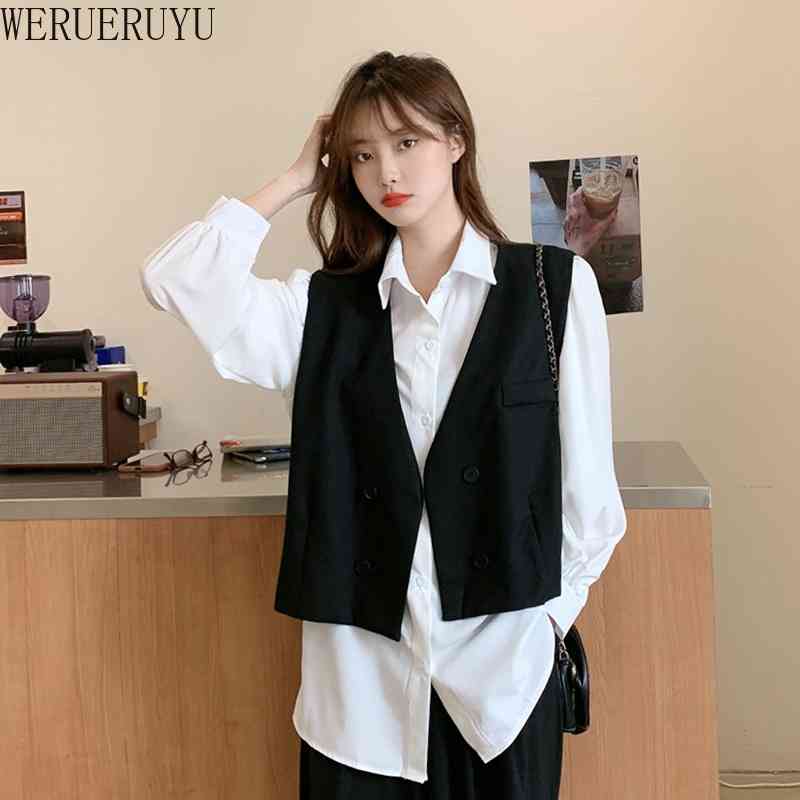 

WERUERUYU Spring Autumn Women Casual Solid Blazer Vest Female Sleeveless Slim Jacket Elegant Office Lady Waistcoat Vest 210608, Photo color