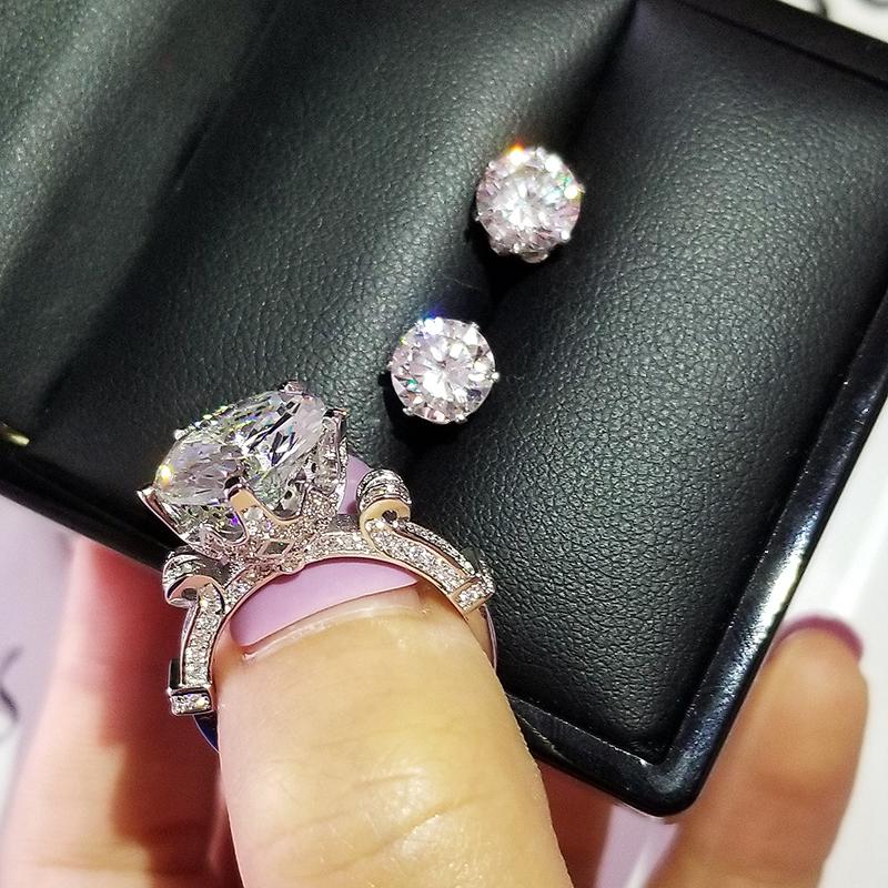 

Earrings & Necklace 2pcs Pack Silver Color Bride Jewelry Set Engagement Ring Stud Earring For Wedding Gift J4915