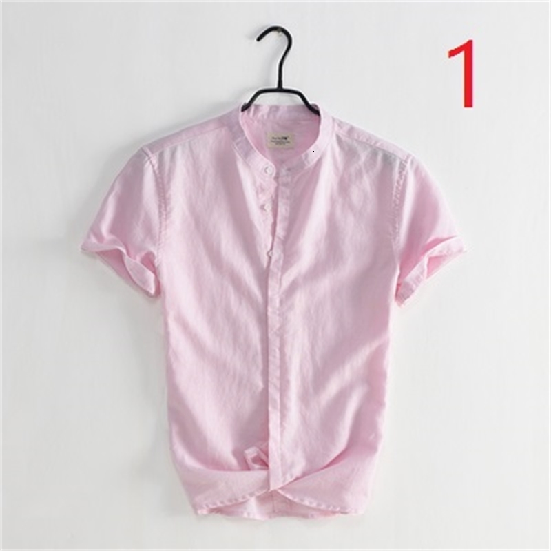 

2021 New Small Fresh Stand Collar Short-sleeved Cotton Men's Summer Art Casual Shirt Korean Version of the Self-cultivation Linen Cgfz