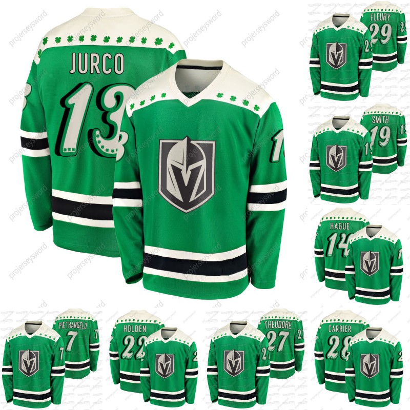 

Vegas Golden Knights Marc-andre Fleury 2021 St Patricks Day Jersey Alex Pietrangelo Reilly Smith Tomas Jurco Shea Theodore William Carrier Brayden Mcnabb Jerseys, Blank no name no number