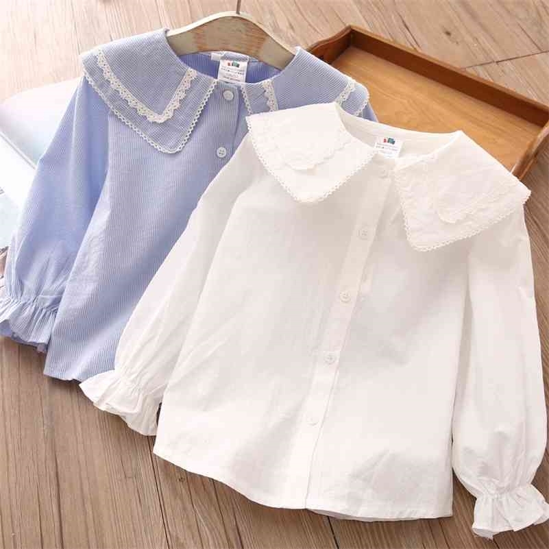 

Children Clothing Spring Autumn 2 3 4 6 8 10Years Child Turn-Down Neck Tops Kids Baby Girls Long Sleeve Blouse Shirt 210701, Blue