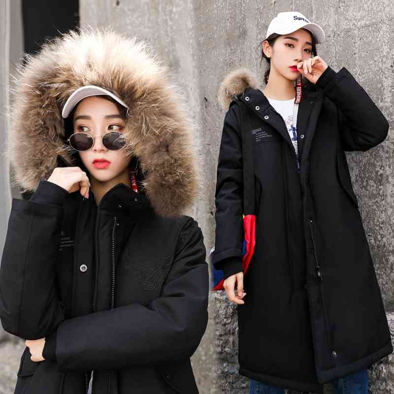 

Montoro men' and down women' lengthened loose thickened large wool collar couple' jacket fashion trend, Green