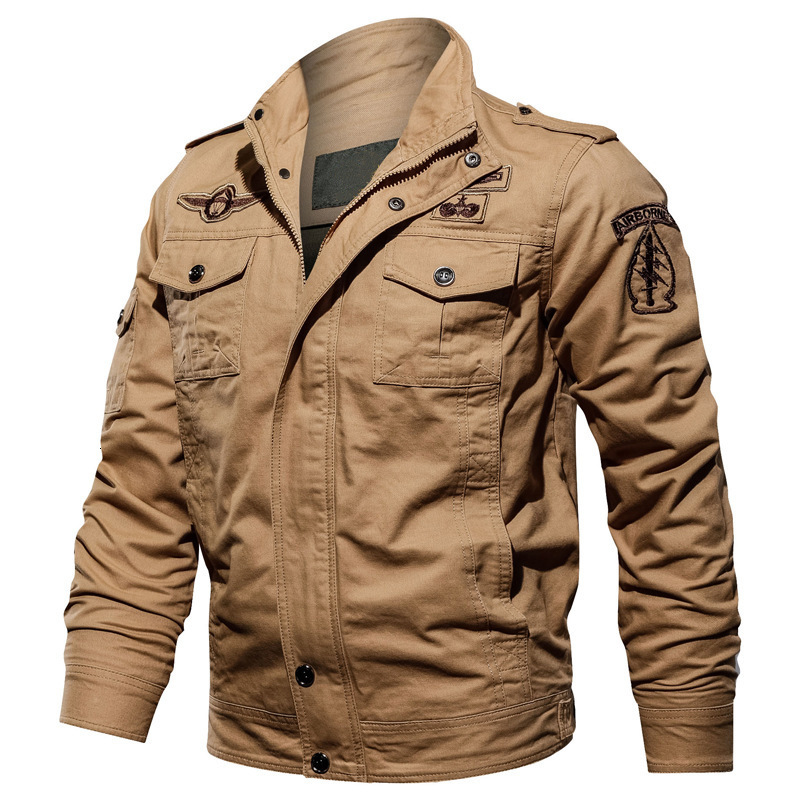 

Men's thin tooling air force No. 1 Jacket Large pure cotton washed casual coat, Khaki