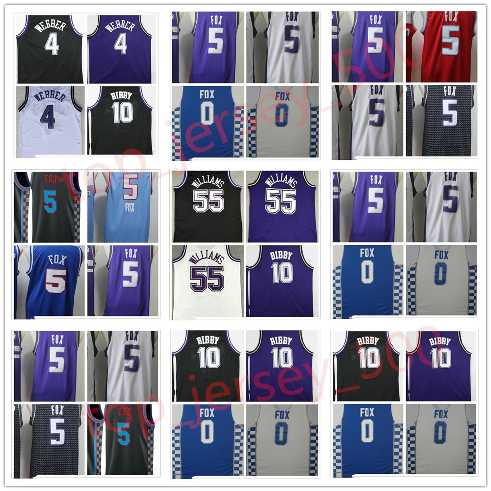 

NCAA College DeAaron 5 Fox Jersey Purple Black White Retro Vintage Chris 4 Webber Mike 10 Bibby Jason 55 Williams Mens Basketball Jerseys, As shown in illustration