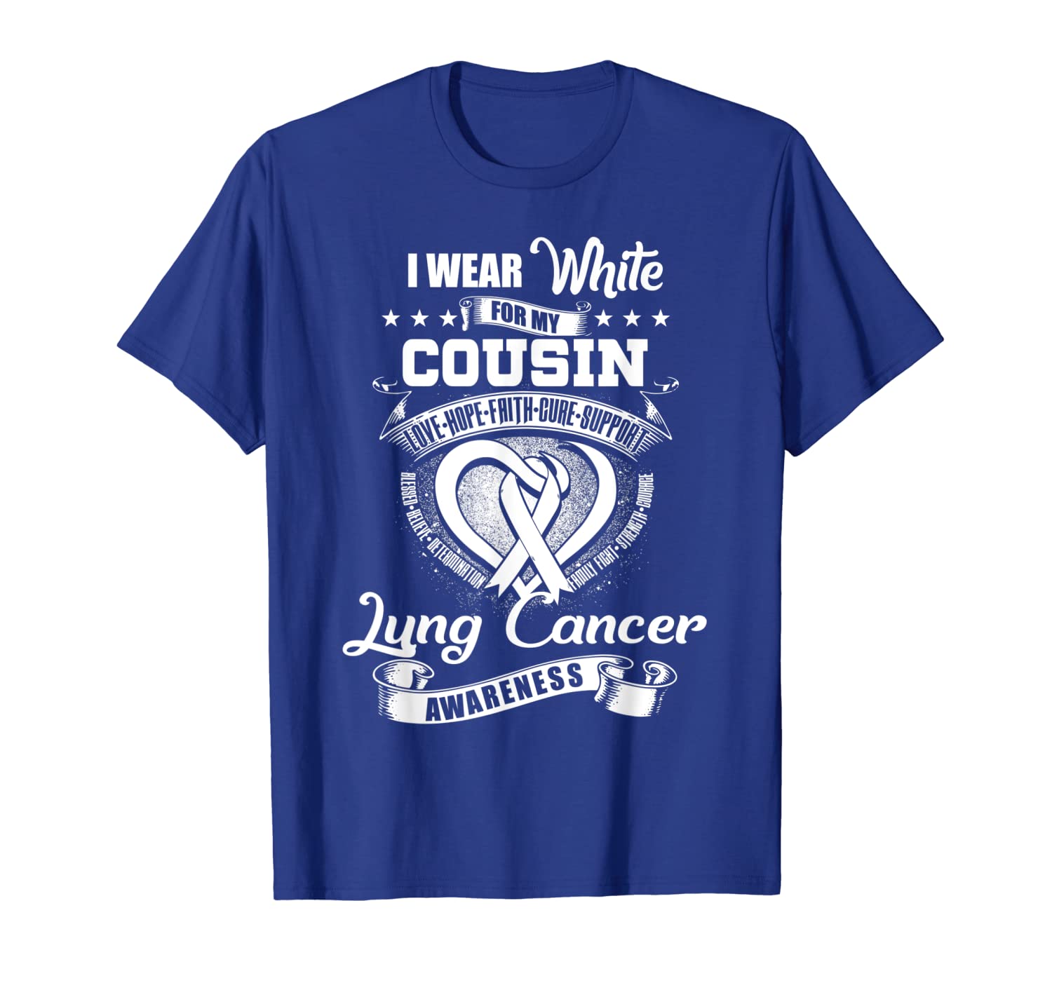 

i wear white for my cousin lung cancer awareness gift shirt, White;black