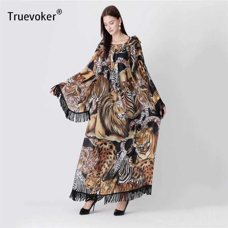 

Truevoker Spring Runway Resort Party Dresses Ladies Vintage Printed Tassel Loose Maxi Long Holiday Vestidos 210602, Blue