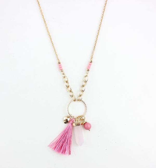 

Pendant Necklaces Lovely Pink Leather Tassel Necklace Bohemia Crystal Women Fashion Jewelry Wholesale