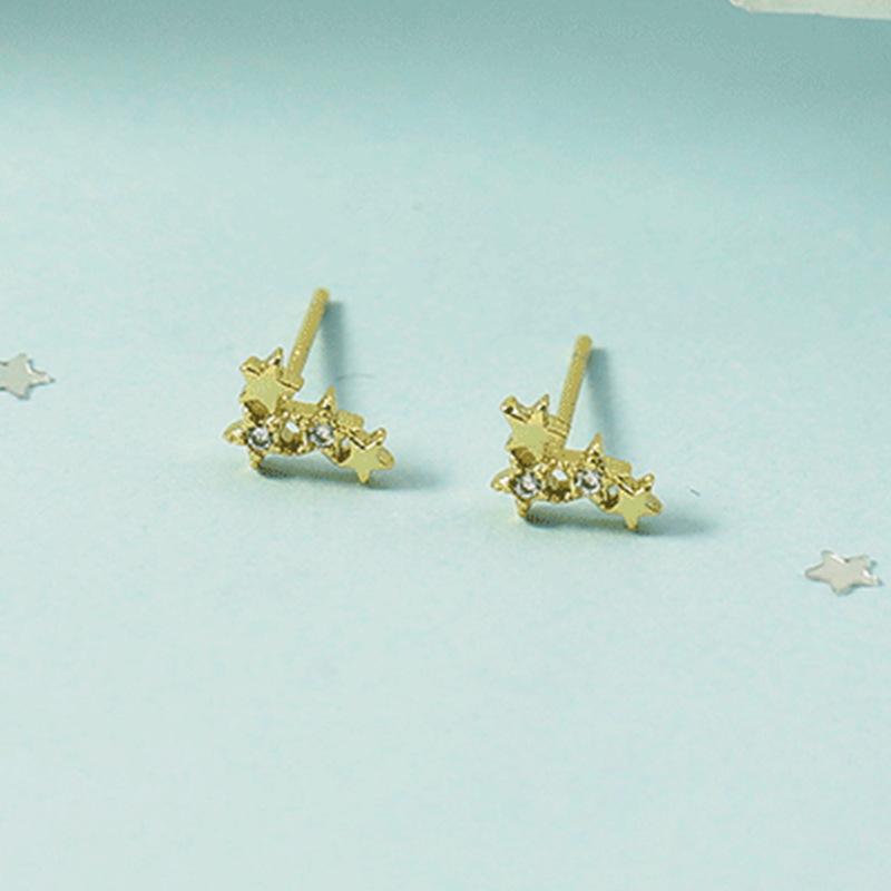 

Stud 925 Sterling Silver Mini Zircon Stars Earrings Fashion Cubic For Women
