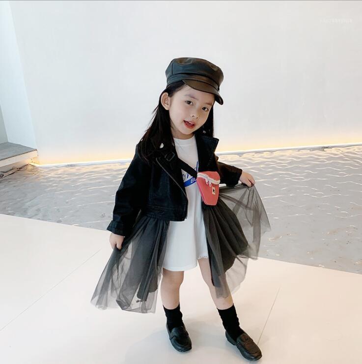 

Jackets 2021 Arrival Girls PU Leather Patchwork Coat Autumn Full Sleeve Fashion Jacket 2-7 Years QV601, Blue;gray