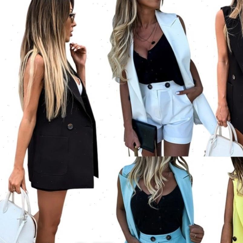 

Two Pieces Sets Casual Suits Womenpant Solid Sleeveless Vest Blazers Jackets Tops And Wide Leg High Waist Shorts, White