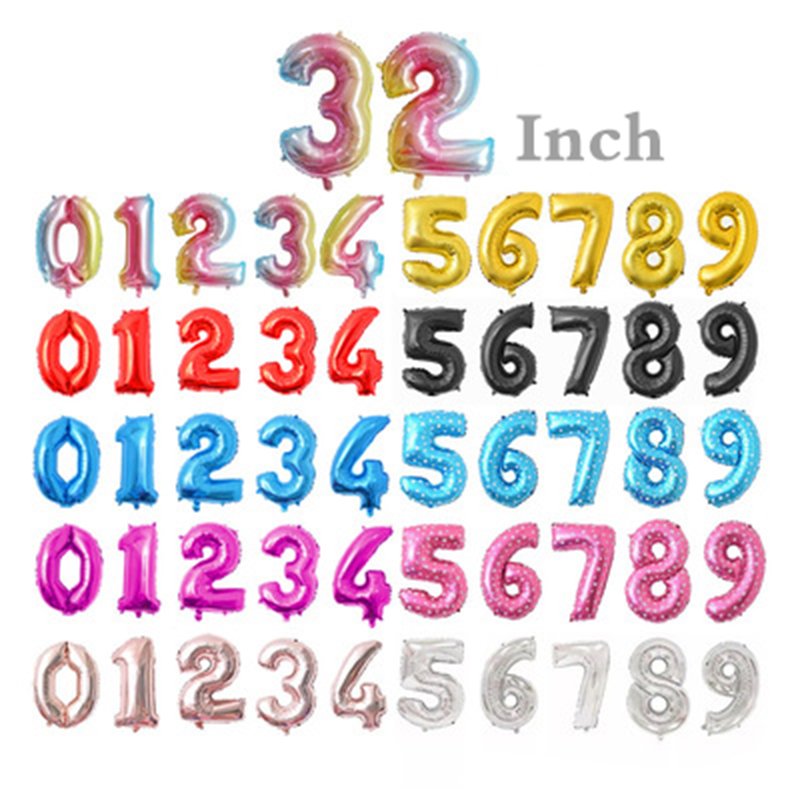 

32 Inch Helium Air Balloon Number Letter Shaped Gold Silver Inflatable Ballons Birthday Wedding Decoration Event Party Supplies, As show/remark 0-9