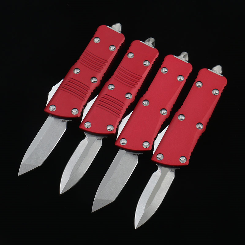 

Red Mini Automatic knives Stone washed D2 steel CNC T6-6061 aviation aluminum alloy handle Outdoor camping EDC pocket knife
