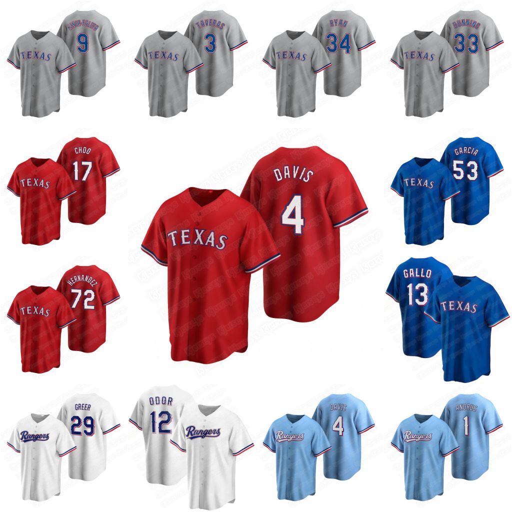 

Rangers Kris Davis Texas 2021 Jersey Joey Gallo Shin-Soo Choo Corey Kluber Danny Santana Elvis Andrus Rougned Odor DeShields rusty greer And, Blue;black