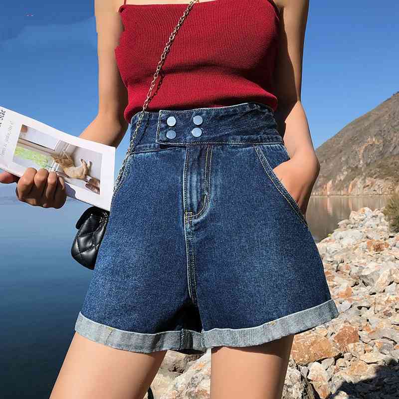

Summer White High Waist Denim Shorts Large Size Loose Vintage short pants women Wide Blue Jeans For Women Elegant 210603, Light blue