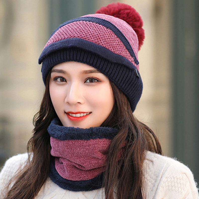

New Women's Knitted Hat Scarf Caps Neck Warmer Winter Hat For Ladies Girls Beanies Warm Fleece Caps Outdoor, 04