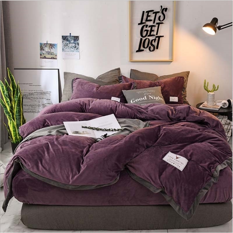 

Factory direct selling popular luxury crystal bedding set down quilt cover sheet 4 pieces / set winter bed linen large double bed velvet hom, As pic