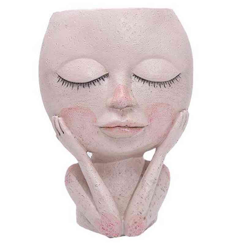 

Face Portrait Flower Pot Head Planter Pot Closed Eyes Shape Succulent Planter Cute Resin Planter Vase With Drainage Hole H1224