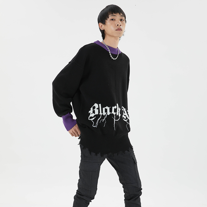 

2021 New Cor Original Bloco o Pescoo Tassel Camisola Masculina e Feminina Carta Solta Imprimir Camisolas Casuais Streetwear Oversize Baggy T, Black