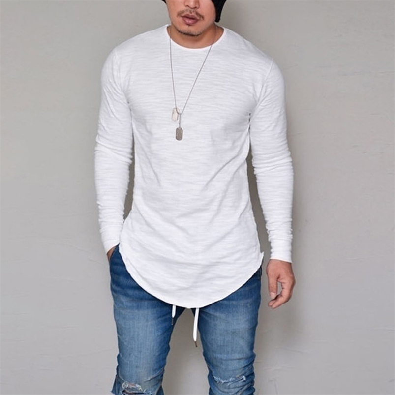 

10 Colors Plus Size S-4XL  Summer&Autumn Fashion Casual Slim Elastic Soft Solid Long Sleeve Men T Shirts Male Fit Tops Tee 210722, Black