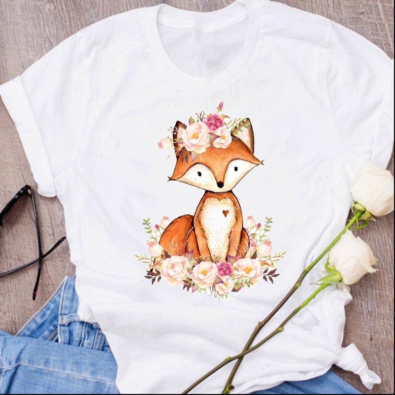 

women graphic fox animal flower cartoon cute fashion ladies print clothing clothes lady tees female t shirt womens t shirt, White