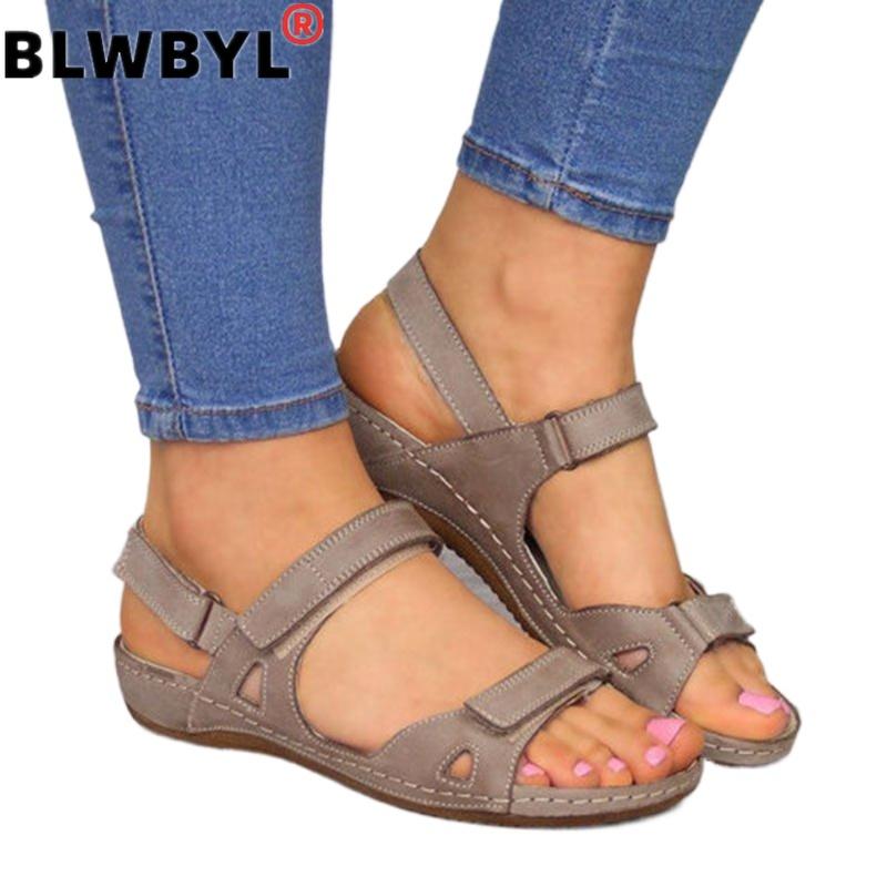

2021 Women Sandals Flat Open Toe Shoes Women Casual Platform Ladies Vintage Office Party Sandals Dropshipping Zapatos De Mujer, Blue