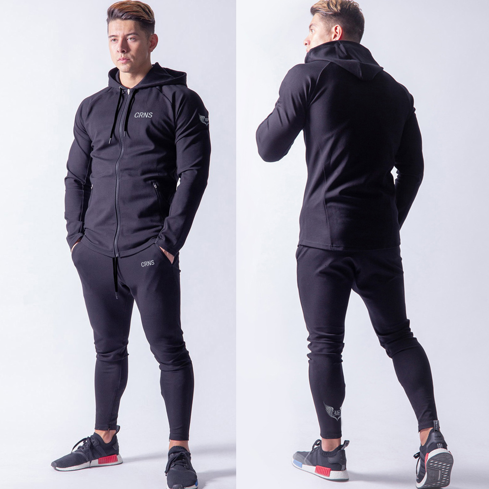 

2021 New Hoodie Pants Set Mens Tracksuit Casual Sweatshirt Jogger Sweatpants Male Cotton Zipper Jacket Brand Sportswear Suit Trousers 6yhu, Black (set)